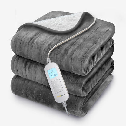 Double Fleece & Sherpa Electric Heated Throw - Grey - Levost